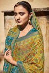 Brasso Silk Corn Yellow And Sky color saree with Work Blouse