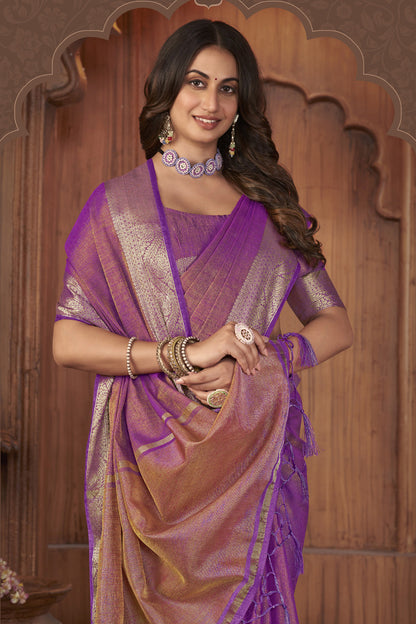 Beautiful Purple Coloured Soft Tissue Linen Saree