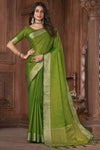 Beautiful Leaf Green Coloured Soft Tissue Linen Saree