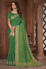 Beautiful Green Coloured Soft Tissue Linen Saree