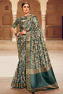 Beauteous Pine Green Printed Saree With Weaving Border