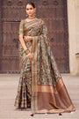 Stunning Almond Brown Printed Saree With Blouse
