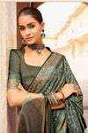 Stunning Slate Grey Printed Saree With Blouse