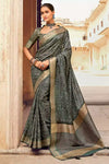 Stunning Slate Grey Printed Saree With Blouse