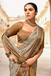 Exquisite Light Brown Printed Saree With Blouse