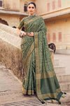 Exquisite Fern Green Printed Saree With Weaving Border
