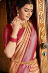 Light Brown Soft Silk Saree With Chaap Dying