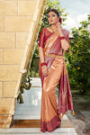 Light Brown Soft Silk Saree With Chaap Dying