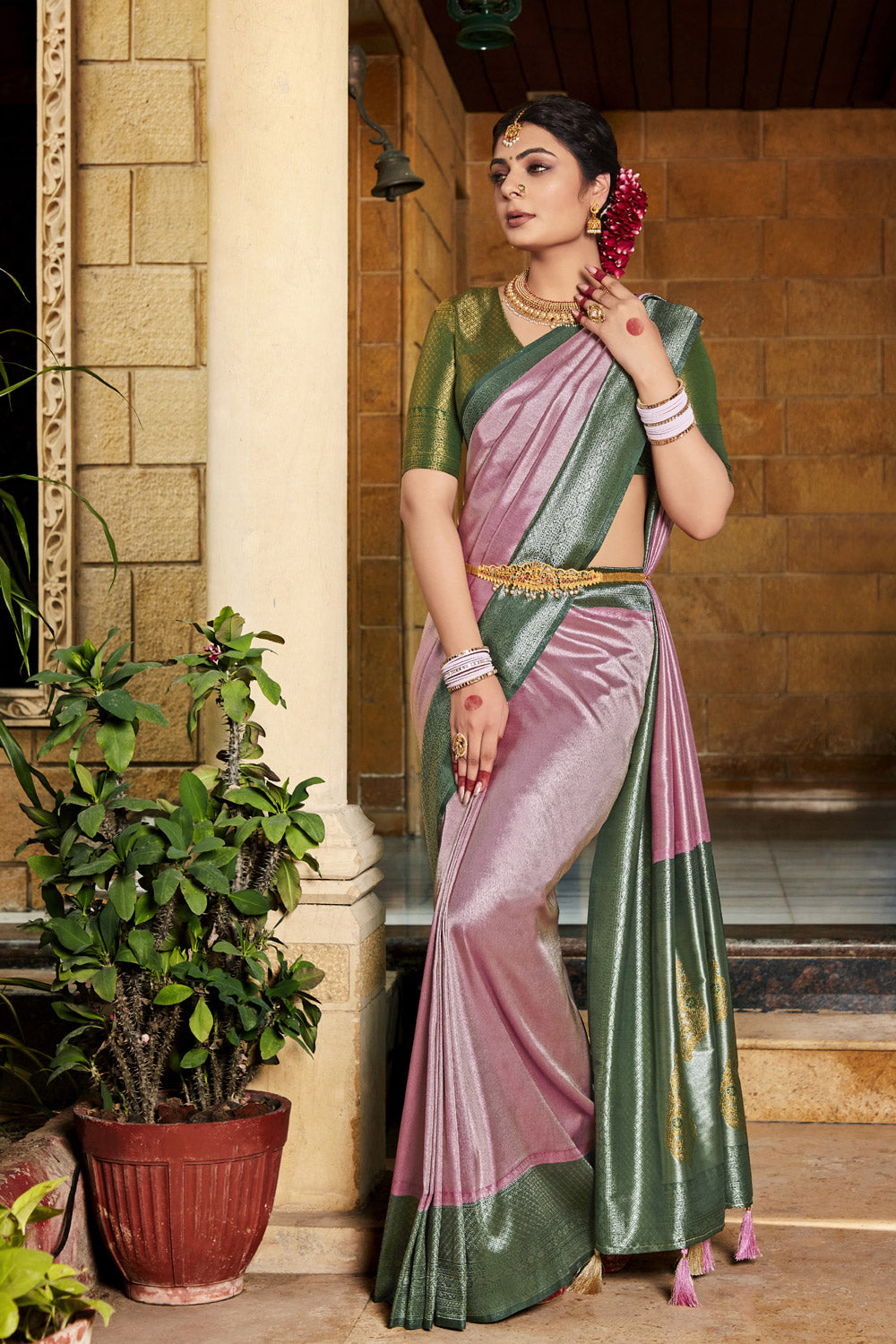 Purple Linen Silk Saree With Chaap Dying