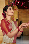 Cream Soft Silk Saree With Chaap Dying