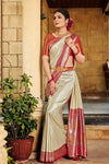 Cream Soft Silk Saree With Chaap Dying