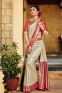 Cream Soft Silk Saree With Chaap Dying