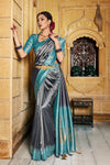 Grey Soft Silk Saree With Chaap Dying
