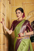 Leaf Green Soft Silk Saree With Chaap Dying