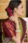 Leaf Green Soft Silk Saree With Chaap Dying