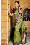 Leaf Green Soft Silk Saree With Weaving Work