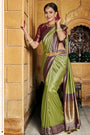 Leaf Green Soft Silk Saree With Chaap Dying