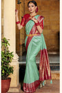 Sea Green Soft Silk Saree With Chaap Dying