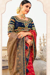 Stunning Hot Red Banarasi Silk Saree With Designer Blouse