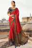 Stunning Hot Red Banarasi Silk Saree With Designer Blouse
