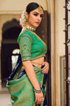 Fascinating Navy Blue Banarasi Silk Saree With Designer Blouse