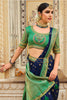 Fascinating Navy Blue Banarasi Silk Saree With Designer Blouse