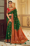 Forest Green Banarasi Silk Saree With Designer Embroidery Blouse