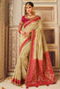 Gorgeous Cream Banarasi Silk Saree With Designer Blouse