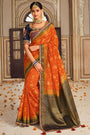 Attractive Orange Banarasi Silk Saree With Designer Blouse