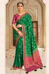 Alluring Emerald Green Banarasi Silk Saree With Designer Blouse