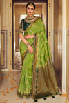 Captivating Lime Green Banarasi Silk Saree With Designer Blouse