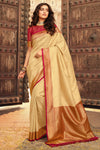 Stunning Cream kanjivaram Silk Saree With Blouse
