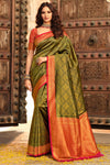 Fascinating Mehandi Green kanjivaram Silk Saree With Blouse