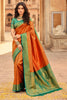 Exquisite Orange kanjivaram Silk Saree With Blouse