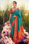 Gorgeous Teal Blue kanjivaram Silk Saree With Blouse