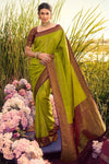 Captivating Lime Green kanjivaram Silk Saree With Blouse