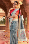 Grey Pure Sattin Paithani Saree