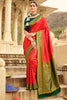 Red And Green Banarasi Silk Saree With Fancy Blouse