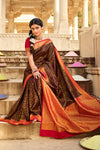 Rebel Brown And Red Banarasi Silk Saree With Fancy Blouse