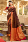 Rebel Brown And Red Banarasi Silk Saree With Fancy Blouse
