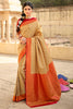 Cream And Red Banarasi Silk Saree With Fancy Blouse