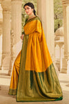 Yellow Banarasi Silk Saree With Beautiful Blouse