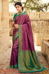 Purple Banarasi Silk Saree With Beautiful Blouse