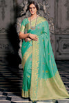 Beautiful Light Teal Green Tissue Silk Saree