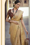 Cream Coloured Tissue Silk With Mina Weaving