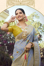 Powder Blue Tissue Silk With Mina Weaving