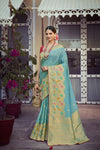 Sky Blue Tissue Silk With Mina Weaving