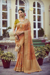 Powder Orange Tissue Silk With Mina Weaving