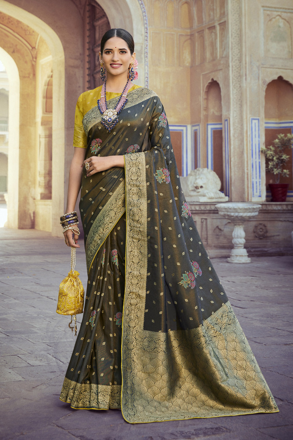 Mehndi Green Tissue Silk With Mina Weaving