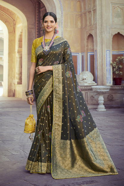 Mehndi Green Tissue Silk With Mina Weaving